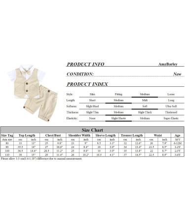 AmzBarley Baby Boys Gentlemans Suit | Dress Shirt, Pants, Vest, Bowtie Rompers | Khaki 6-12 Months - Buy Online on SooperMarket.com
