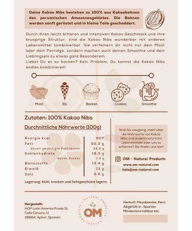 OM Kocao Nibs 500g | Vegan Chocolate Essence | Rich in Fiber | 100% Natural from Peru - Buy Online on SooperMarket.com