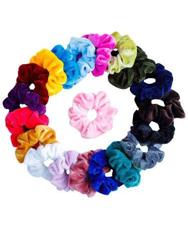 TRIXES 20 Colorful Scrunchies for Girls - Velvet Hair Ties Hairbands - Hair Accessories