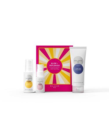 Balance Me Christmas Gift Set Glow + Replenish Vitamin C Repair Serum Pure Skin Face Wash Wonder Eye Cream Natural/Vegan Skin Care 3 Full Size Products - 1 each Glow and Replenish