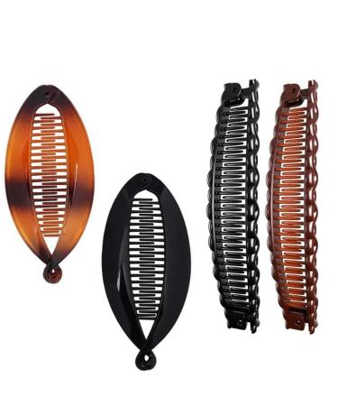 RTRTGS 4 Pieces Banana Hair Clips Classic Clincher Combs Large Double Comb Banana Clip Banana Fishtail Hair Clip for Women Girls 2 Styles (Tortoiseshell Colour Black)
