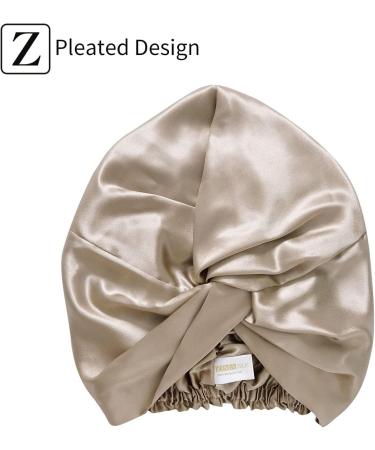 Zimasilk 22 Momme 100% Mulberry Silk Sleeping Hood for Women - Natural Hair Care Elastic Stay-On Design Classic Pleated - Gray-Brown - Buy Online on SooperMarket.com
