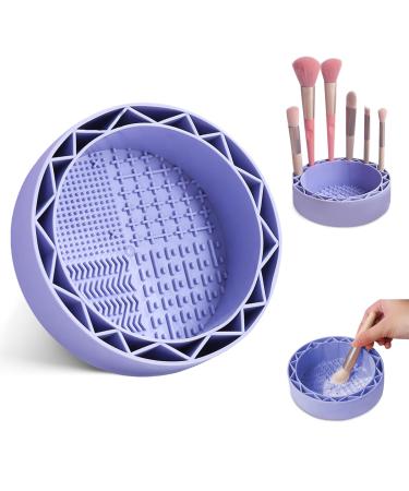 LELE LIFE Makeup Brush Cleaner Mat with Drying Rack Silicone Makeup Brush Cleaning Mat Scrubber Bowl Make Up Brush Cleaner Pad for Cosmetic Brushes Purple