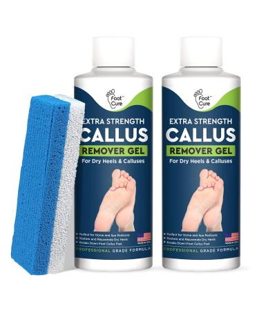 Foot Cure Extra Strength Foot Callus Remover Gel & Foot Pumice Stone Set - Easy Way to Remove Hard Calluses & Dead Skin Build-Up - Professional at-Home Foot Care for Men & Women - Made in The USA