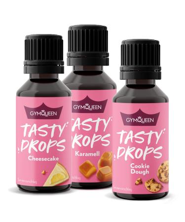 GymQueen Tasty Drops 3x30ml Cookie Dough Cheesecake Caramel Flavour Drops without calories Topseller 3 30 ml (pack of 3)