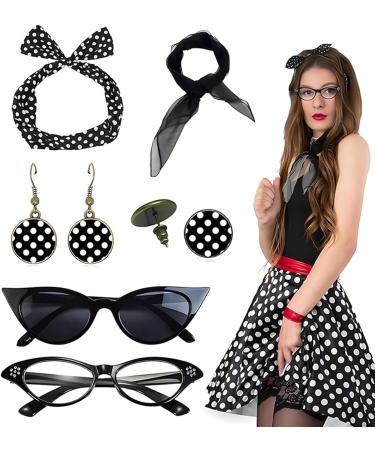 Lesunbak 50s Accessories for Women | 1950s Outfit with Headbands and Drop Earrings Costume Accessories with Red Bow Headband Vintage Polka Dot Hair Bands Cat Eye Glasses Black One Size - Buy Online on SooperMarket.com