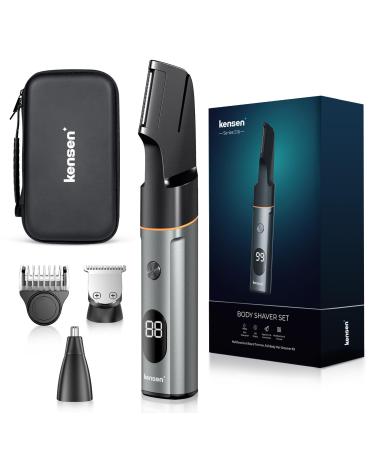 kensen 3-in-1 Body Hair Trimmer Body Groomer Trimmer for Men Men's Groin & Pubic Hair Trimmer Manscaping Trimmer Body Groomer for Men Waterproof Male Hygiene Razor Men's Gift (Gray)
