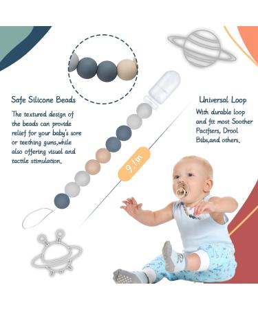 Silicone Beaded Pacifier Clip Teether Toy - Gray + Mint Green (2 Pack) - Buy Online on SooperMarket.com
