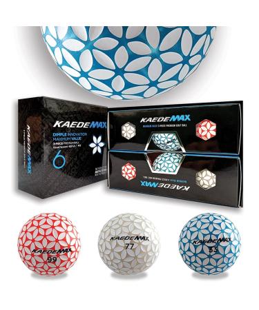 Kaede Max 2 Tone Colored Distance Golf Balls (Half Dozen), Red, Mint Blue, Pink