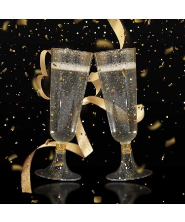 50 Pack Gold Glitter Plastic Champagne Flutes | 5.5 OZ | Disposable Glasses for Wedding & Party | Premium Toasting Flutes - Buy Online on SooperMarket.com