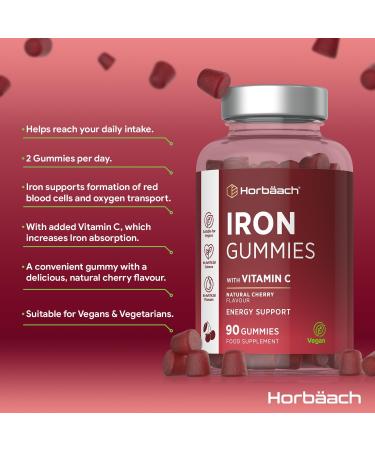 Iron Supplements | 14mg Iron Gummies with Vitamin C | 90 Vegan Gummies | for Men & Women | by Horbaach - Buy Online on SooperMarket.com