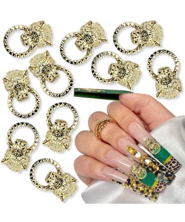 Dornail 10pcs Gold Lion Head Nail Charms Retro Leopard Knocker Nail Art Charms 3D Alloy Nail Charm Nail Jewelry Lion Charms for Nails DIY Nail Accessories for Women Nail Supplies Nail Art Decorations