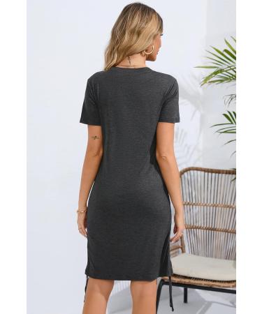Sosolism 4 in 1 Maternity Nursing Dress - Short Sleeve Side Drawstring Top - Carbon Gray - Buy Online on SooperMarket.com
