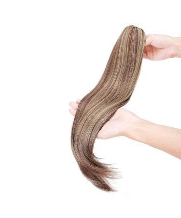 Curly Clip-In Ponytail Extensions - 55cm Wavy Synthetic Hair in Light Brown & Ash Blond for Women - Buy Online on SooperMarket.com