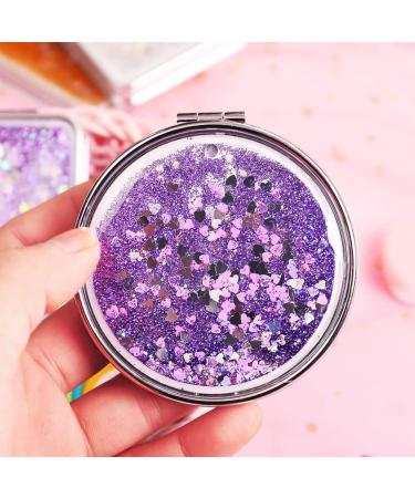 Mollensiuer 2Pcs Folding Double-Sided Glitter Handheld Pocket Mirror - Portable Travel Makeup Mirror for Pockets, Bags, and Travel - Purple - Buy Online on SooperMarket.com