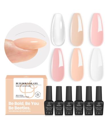 Beetles Gel Nail Polish 6 Colors Builder Nail Gel 8 in 1 Strengthener Gel Clear Builder Nude Pink Milkly Hard Gel Extension Base Nail Gel Rhinestone False Nail Tips Glue Nail Art Design Pink Christmas 4-Sheer Peach