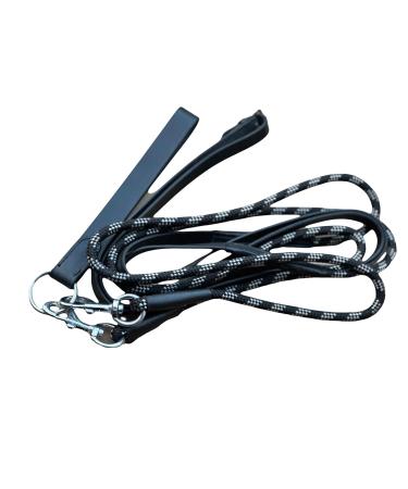 Equipride Horse Draw Reins Soft Grip Leathee with Black/Silver Cord Lunging Schooling Training Aid (Cob Black) Cob Black