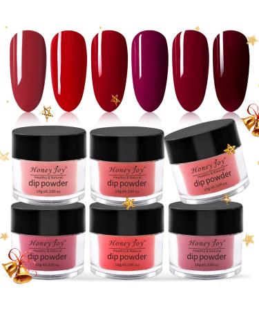Honey Joy 6 BOX/SET Wine Red Dip Powder Dark Barn Red Fine Dipping Powder Colors No Need Lamp Cure,Like Gel Polish Effect,Even & Smooth Finishing (DP-A-6pcs-10g/box)