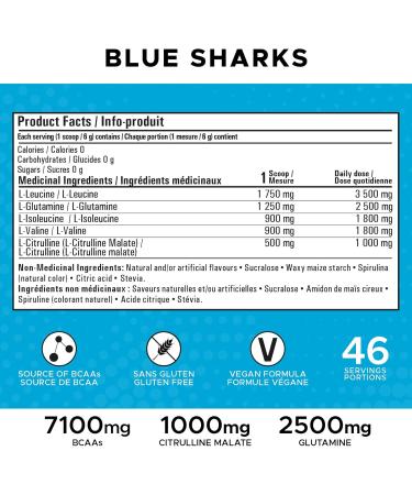 Revolution Nutrition BCAA Splash BCAA Powder Vegan Formula Zero Calorie Lactose Free Muscle Recovery Post Workout 7100 Mg of Branched Chained Amino Acid 1000 mg Citrulline Malate 280 G 46 Servings (Blue Sharks 0.62 Pound) Blue Sharks 0.62 Pound - Buy Online on SooperMarket.com