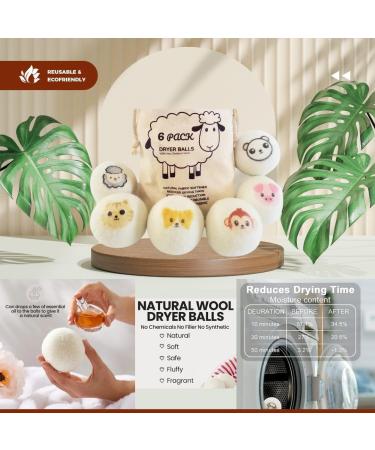 Extra Large Wool Dryer Balls - Set of 6 | Natural Fabric Softener Chemical Free Scented & Reusable - Buy Online on SooperMarket.com
