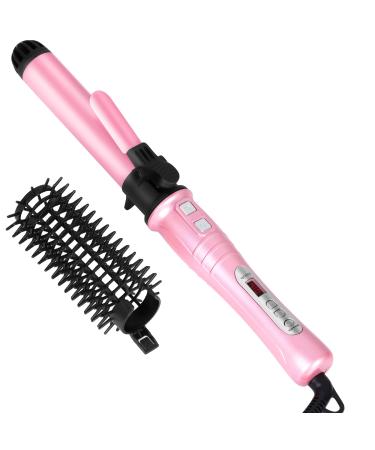 MaikcQ 1.25 Inches Rotating Curling Iron Professional Dual Voltage Tourmaline Ceramic Hair Curler with LCD Digital Display Adjustable Temp 176F to 410F for All Hair Types -Pink