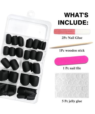 LuckForever 240pc Black Matte Square Press-On Nails | Short Fake Nails & Adhesive Tabs for Women & Girls - Stunning Acrylic Nail Tips - Buy Online on SooperMarket.com