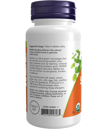 Now Foods Organic Spirulina 500mg - 100 Tablets | Certified Nutritional Supplement - Buy Online on SooperMarket.com