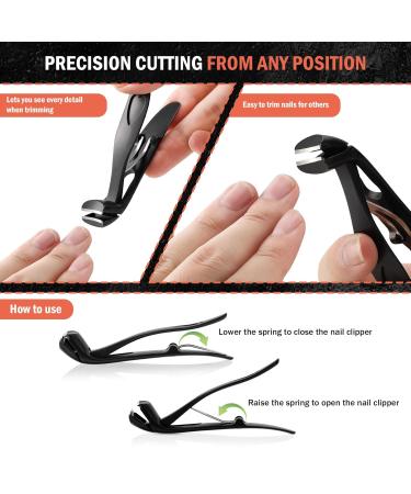 BEZOX Angled Head Nail Clippers for Seniors | Ergonomic Toenail Cutter for Thick Nails | Premium Steel Trimmer with Catcher | Black Small Sand Black - Buy Online on SooperMarket.com
