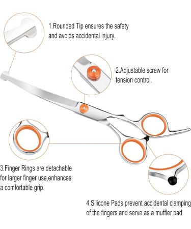 Dog Grooming Scissors 7.3" Pet Grooming Scissors with Safety Round Tip Stainless Steel Grooming Shears for Dog Cat 1 Piece-curved Scissors - Buy Online on SooperMarket.com