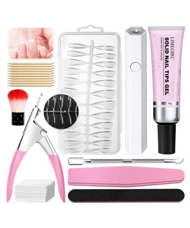 Lnhgh Gel Extension Nail Kit Artificial Extension Nail Set With Tips For Girls | With Nail Gel Nail Paint Brush Nail Scrub Strip Nail Scissors Nail Tips Nail Lamp Transparent Tips Nails Set