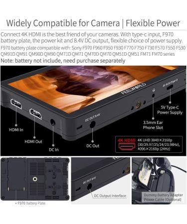 Feelworld F5 Pro V4 6 Touch Screen DSLR Camera Monitor - 3D LUT, F970 Kit, Wireless Transmission - IPS FHD 1920x1080, 4K HDMI, Tilt Arm - Buy Online on SooperMarket.com