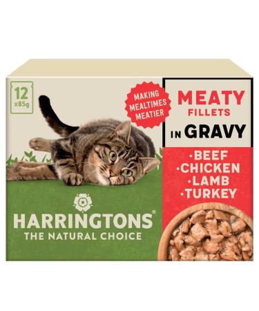 Harringtons Grain Free Meat Selection in Gravy Wet Cat Food 72x85g Beef Chicken Lamb & Turkey In Gravy Beef chicken lamb turkey 85 g (Pack of 72)