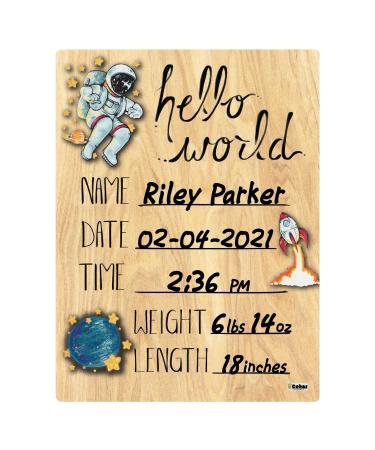 Cohas Hello World Newborn Baby Announcement Wood Sign | Space Theme | 5x7 Inches | Black Marker Included - Buy Online on SooperMarket.com