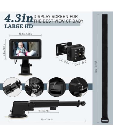 Baby Car Mirror for Back Seat 4.3 HD 1080P Camera | 360 Night Vision | Shockproof Rear View Mirror for Kids | Essential Car Accessory for New Parents - Buy Online on SooperMarket.com