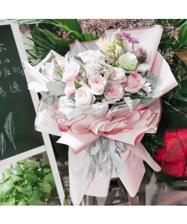 LEMEOSO 20 Sheets Flower Wrapping Paper with Ribbon | Waterproof Floral Bouquet Supplies for Wedding, Birthday & DIY Crafts | 22.8x22.8 Inch (Pink) - Buy Online on SooperMarket.com