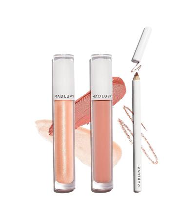 MADLUVV Rich Lip Kit - The Essential Nude Collection: Pinky Matte Lipstick, Shimmer Gloss, Liner - Buy Online on SooperMarket.com