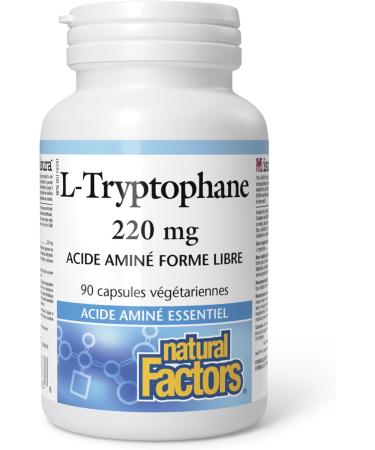 Natural Factors L-Tryptophan 220 mg 90 vegetarian capsules Free Form Amino Acid Highly Absorbable Naturally Fermented Vegetarian Source - Buy Online on SooperMarket.com