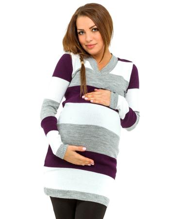 HAPPY MAMA Women's Maternity Stretch Knit Colour Block Jumper Dress Stripes 405p 16-18 Purple