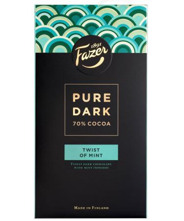 2 Bars x 95g of Fazer Pure Dark - Twist of Mint - 70% Cocoa - Original Finnish Dark Chocolate (Suomi)