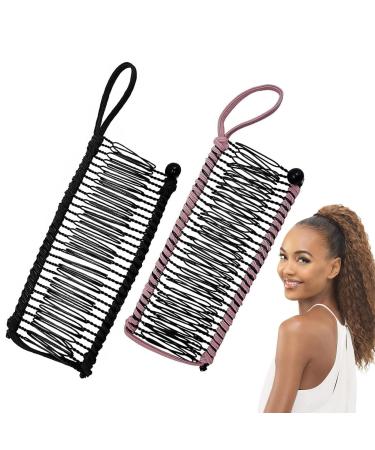 DHWEKU 2 Pieces Non-Slip Hair Clips Vintage Banana Hair Clips Stretchy Hair Accessories 30 Tooth Banana Comb Clips for Thick Wavy Kinky Natural Curly Hair (Black/Pink)