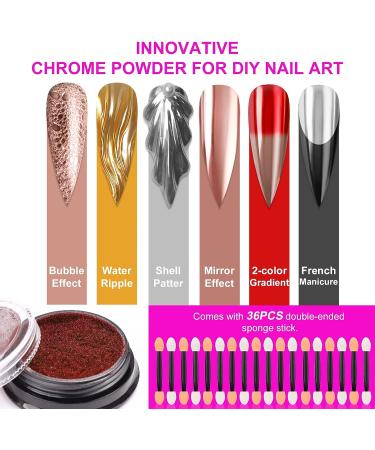 Saviland 36Pcs Mirror Chrome Nail Powder Set - Metallic Holographic Chrome in Black Blue Silver Gold - for French Manicure & Nail Art Decoration - DIY Home Salon - Buy Online on SooperMarket.com