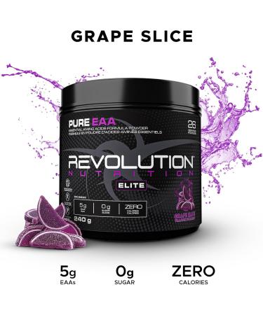 Revolution Nutrition Pure EAA Powder Essential Amino Acid Post Workout Zero Calorie Zero Sugar Gluten Free Enhanced with Electrolytes 5g EAAs 240 g 26 Servings (Grape Slice 0.53 Pound) Grape Slice 26 Servings (Pack of 1) - Buy Online on SooperMarket.com