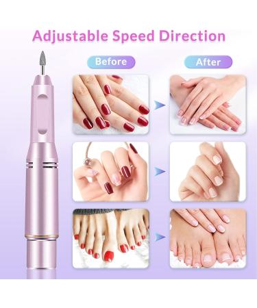 Rechargeable Electric Nail File Cutter 30000 RPM - Professional Metal Nail Drill with Adjustable Speed for Manicure and Pedicure - Includes Polishing Tool - Pink - Buy Online on SooperMarket.com