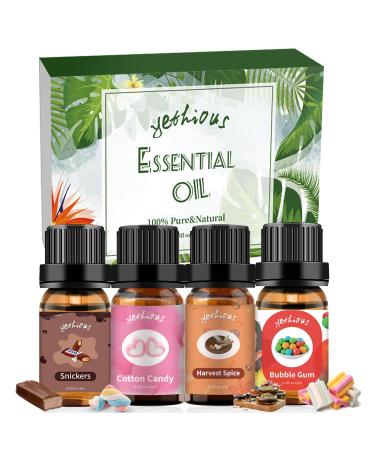 yethious Cotton Candy Fragrance Oil - Harvest Spice Scented Oils for Diffusers Soap Candle Bath Bombs Making Perfume - 10ML * 4PCS Cotton Candy Bubble Gum Snickers and Harvest Spice Set Fragrance Oil Set 11 10 ml (Pack of 4)