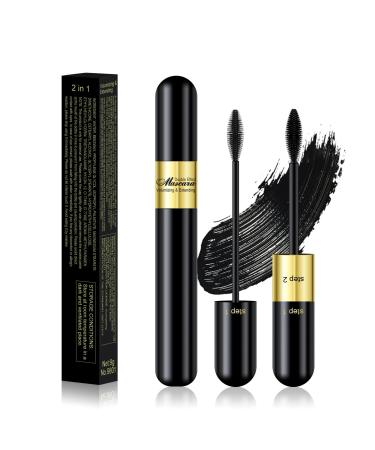 FREEORR 2 in 1 Mascara Black Volume and Length  Quick Dry without Clumping  Waterproof & Smudgeproof Fiber Eyelash Mascara  Lash Cosmetics Natural Lengthening and Volume Eyelashes Cruelty Free  Pack of 1 0.317 oz