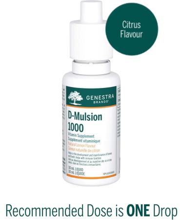 Genestra Brands D-Mulsion 1000 IU - Liquid Vitamin D3 - For Healthy Bones & Teeth - Immune Function Support - Non-GMO Gluten Free & Dairy Free - 30 mL - Natural Lemon Flavour - Buy Online on SooperMarket.com