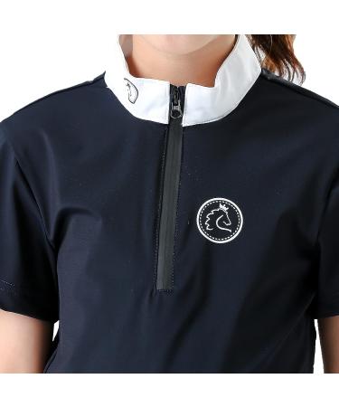 TrustBreech Kids' Short Sleeve Equestrian Sun Shirt - Made in USA, Moisture-Wicking, Ice Fil Lite, Navy - Buy Online on SooperMarket.com