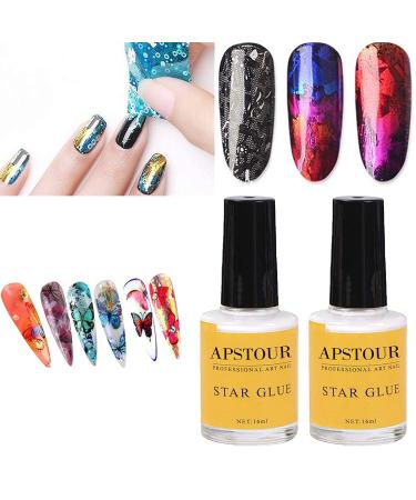 Nail Art Foil Glue Gel for Foil Stickers, Starry Sky Nail Art Glue for Foil Sticker, Nail Transfer Tips Decorations Adhesive White 16 ML 2 Bottles