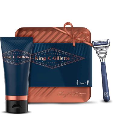 King C. Gillette shaving set for men including neck razor + transparent shaving gel + tin box gift idea for men/dad King C. Gillette shaving set for men complete with case