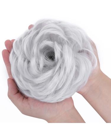 Messy Hair Bun Thick Ponytail Extensions Hairpiece Messy Hair Scrunchies for Women Updo - Silver Grey Hairpiece 45g 45 g Grey